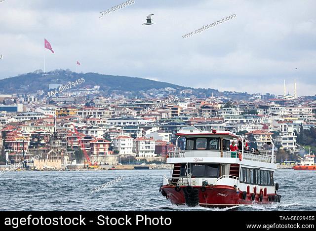 TURKEY, ISTANBUL - MARCH 23, 2023: A ferry carries passengers across the Bosphorus Strait. Sergei Savostyanov/TASS