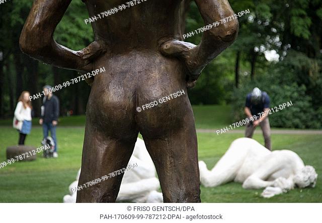 Visitors look at the installation «Sketch for a Fountain» by Nicole Eisenmann in Muenster, Germany, 09 June 2017. The installation shows a fountain with naked...