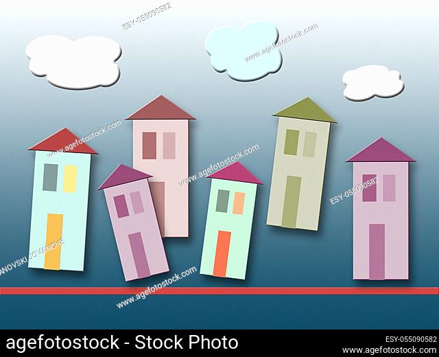 colorful homes on gradient background made in combination of 2d software