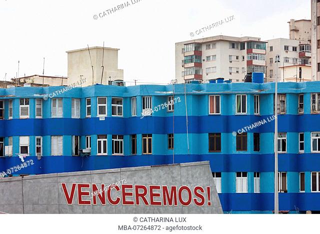 Cuba, Havana, La Rampa, José Martí Anti-Imperialist Platform, lettering 'Venceremos' (We will win)
