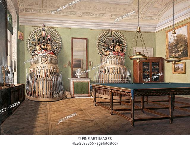 Interiors of the Winter Palace. The Billiard Room of Emperor Alexander II, Mid of the 19th cen. Found in the collection of the State Hermitage, St