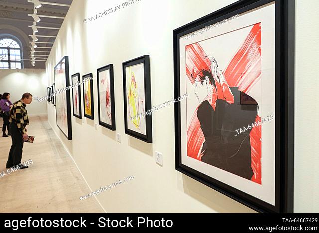 RUSSIA, MOSCOW - NOVEMBER 11, 2023: Paintings by Alyona Lavdovskaya on display at the 6th international interactive festival of contemporary art, Artlife Fest