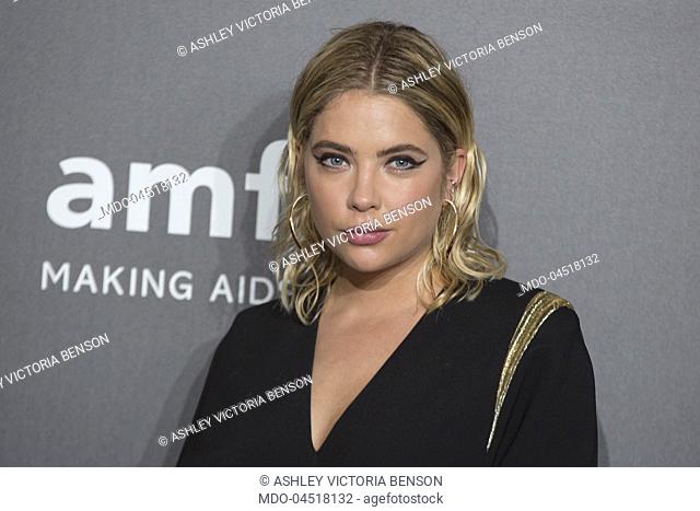 The US actress and model Ashley Victoria Benson attends the Amfar red carpet at Museo della Permanente during Milan Fashion Week