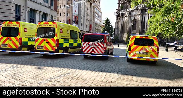 Illustration picture shows police and emergency services near the Ibis Hotel in the city center of Brussels, Wednesday 31 August 2022