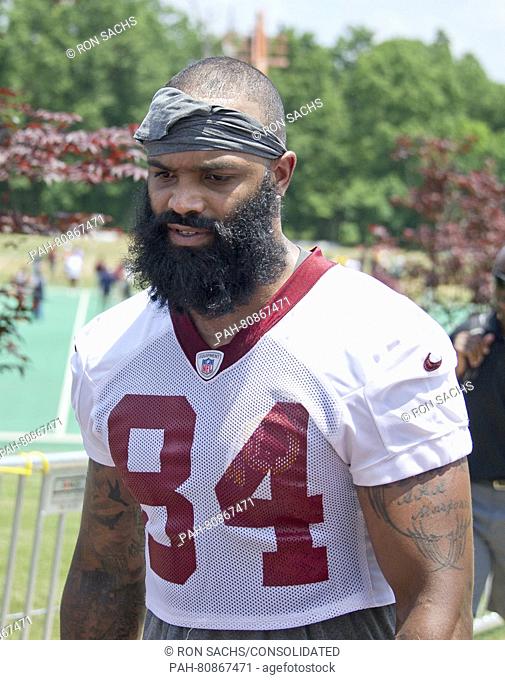 Washington Redskins tight end Niles Paul (84) leaves the field following an organized team activity (OTA) at Redskins Park in Ashburn, Virginia on Wednesday