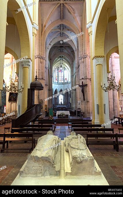 Recumbent statues of Saint Mayeul and Saint Odilon in Priory church of St-Peter and St-Paul of Souvigny, Allier department, Auvergne-Rhone-Alpes, France, Europe