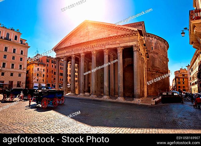 Patheon square ancient landmark in eternal city of Rome view, capital of Italy
