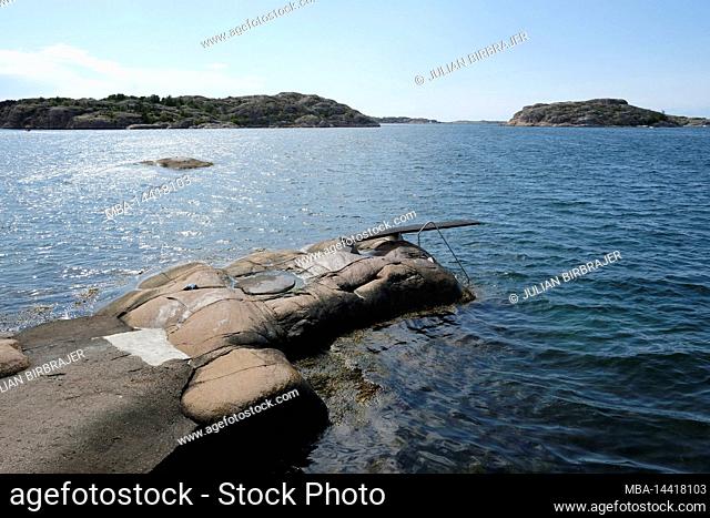 Sweden, Bohuslän, Bovallstrand, rock, diving board