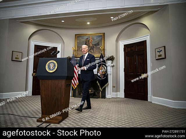United States President Joe Biden arrives to speak in the Roosevelt Room of the White House in Washington, D.C., U.S., on Thursday, Feb. 3, 2022