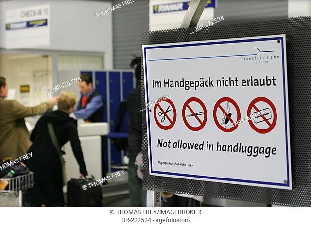 Sign-board for luggage in the airport Frankfurt-Hahn, Rhineland-Palatinate , Germany
