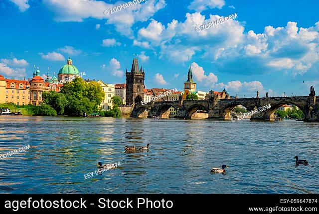 Prague old town and Charles bridge on summer day. Czech Republic