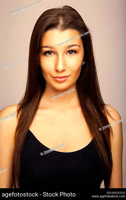 attractive beautiful portrait girl with full lips and long hair