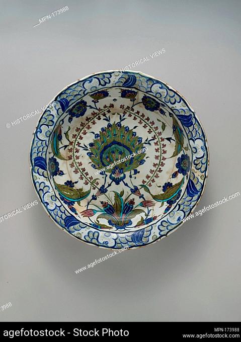 Dish with Floral Design. Object Name: Dish; Date: ca. 1545-60; Geography: Made in Turkey, Iznik; Medium: Stonepaste; polychrome painted under transparent glaze;...