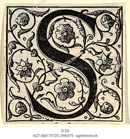 Drawings and Prints, Print, Initial letter S with garlands, mid-16th century, 1532, 1554, Woodcut, Sheet: 2 3/8 × 2 3/8 in. (6 cm)