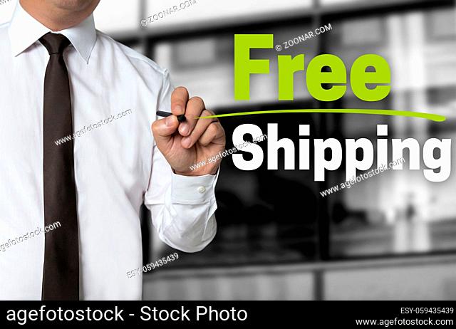 Free shipping wird von Geschäftsmann geschrieben hintergrund konzept