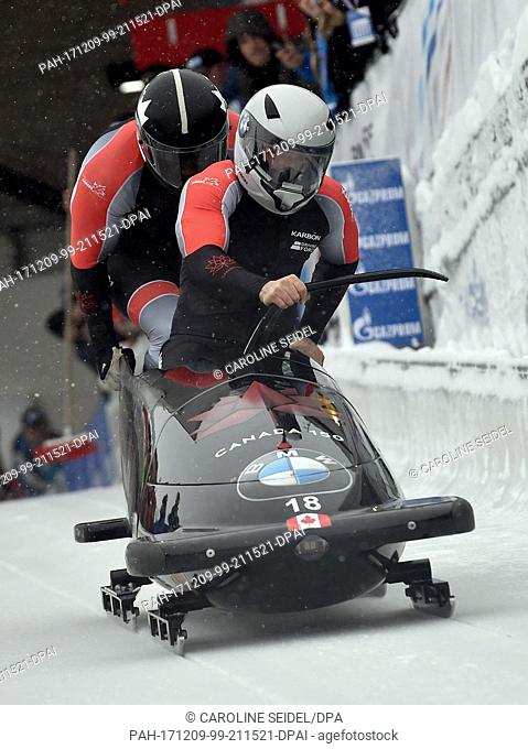 Canadian bobsleigh athletes Nick Poloniato and Lascelles Brown (back) in action during the men's two person bob event at the BMW IBSF World Cup in Winterberg