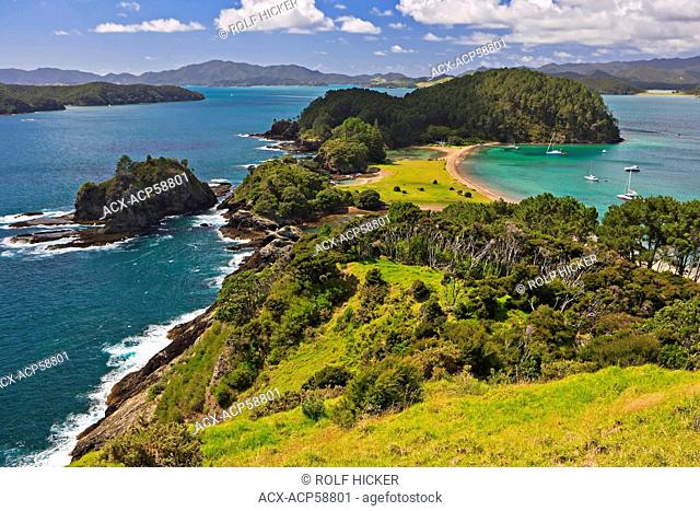 View over Motuarohia Roberton Island from the 350m long track in the Bay of Islands, Northland, East Coast, North Island, New Zealand