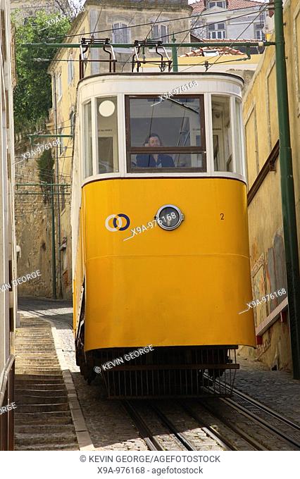 Elevator of Laura Tram built in 1884, first funicular in the world to be situated in a street, Lisbon, Portugal
