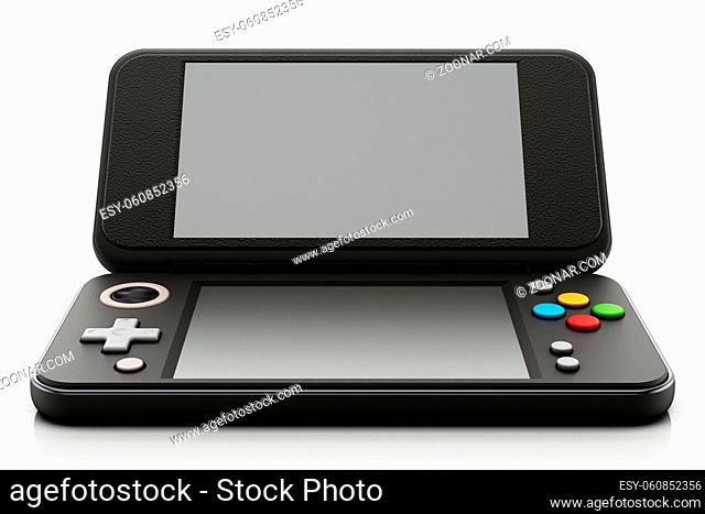 Vintage handheld game console isolated on white background. 3D illustration