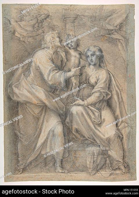 The Holy Family with Angels. Artist: Pomarancio (Cristoforo Roncalli) (Italian, Pomarance ca. 1553-1626 Rome); Date: 1603-5; Medium: Black chalk highlighted...