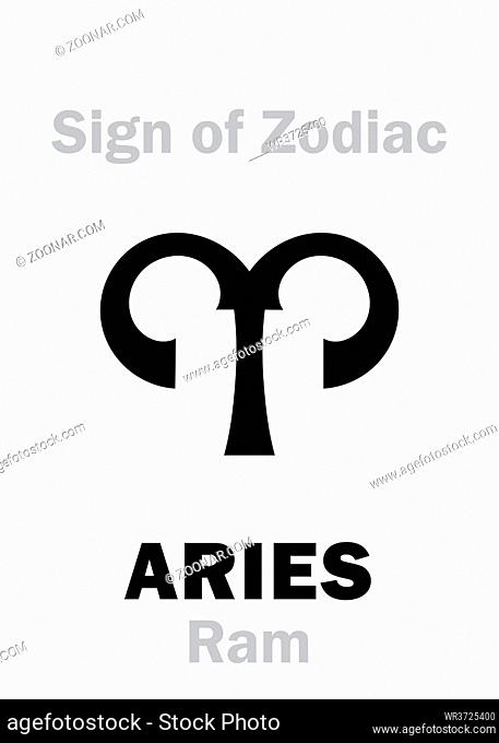 Astrology Alphabet: Sign of Zodiac ARIES (The Ram). Hieroglyphics character sign (single symbol)