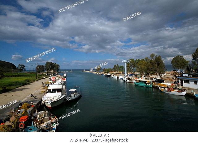 FISHING BOATS IN HARBOUR & RIVER ALMYROS; GEORGIOUPOLI, CRETE, GREECE; 27/04/2014