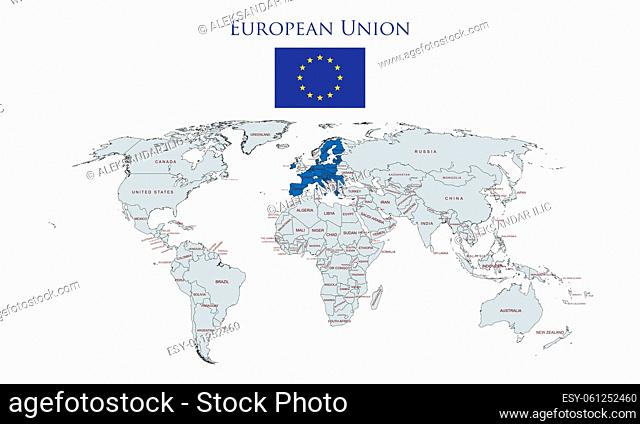 European Union countries presented in blue color on world map illustration