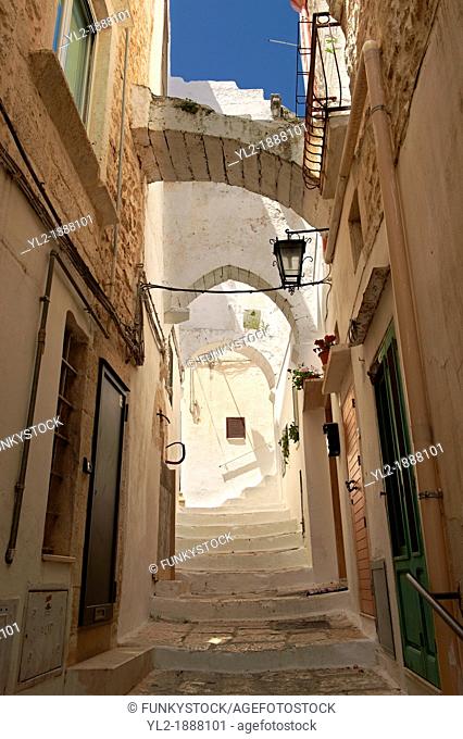 The medieval narrow streets of Ostuni, The White Town, Puglia, Italy