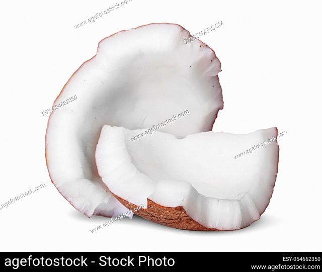 Two pieces of coconut pulp isolated on white background