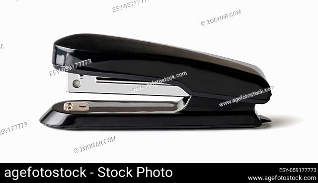 black stapler isolated on a white background