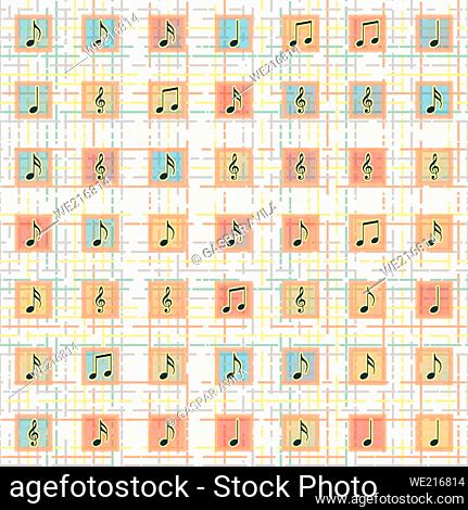 Music notes on a geometric background with line segments. Digital art