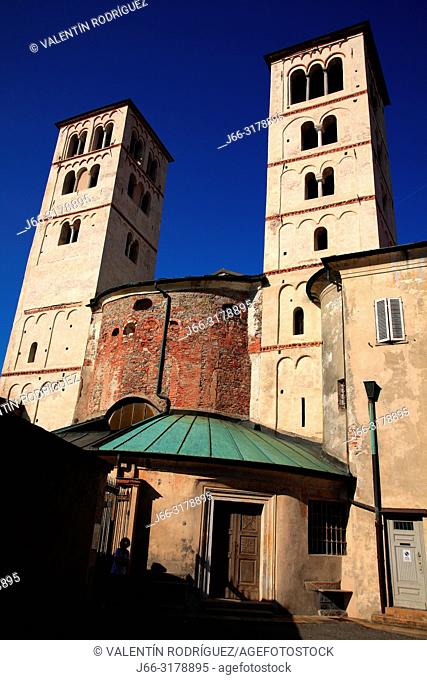 Duomo towers. Cathedral of Santa Maria Assunta. Ivrea. Italy
