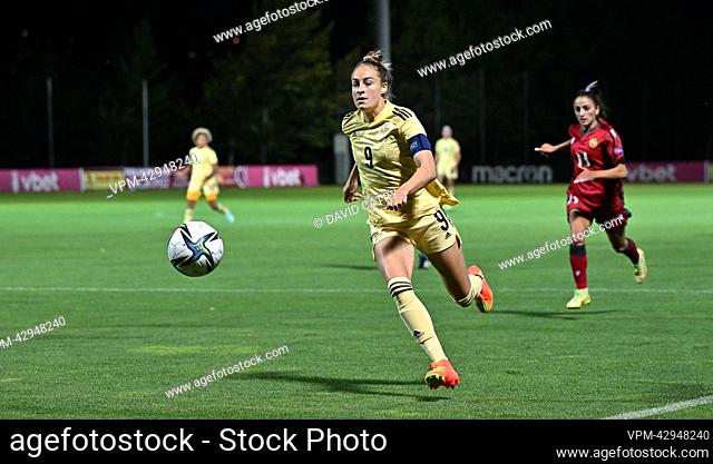 Belgium's Tessa Wullaert pictured in action during the match between Belgium's national women's soccer team the Red Flames and Armenia, in Yerevan, Armenia