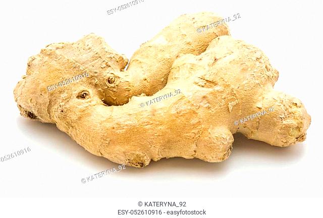 One whole ginger root isolated on white background