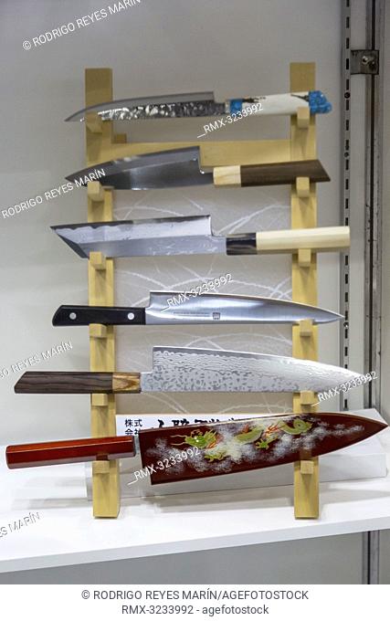 February 13, 2019, Tokyo, Japan - Traditional Japanese knifes on display during the 87th Tokyo International Gift Show (TIGS) Spring 2019 in Tokyo Big Sight