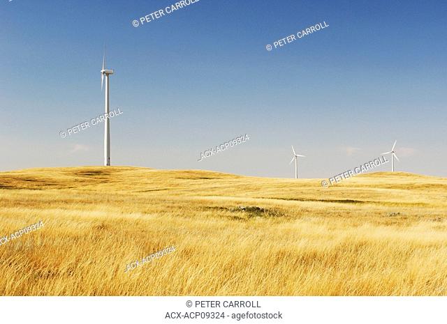 Wind turbines near the town of Gull Lake, Southern Saskatchewan, Canada