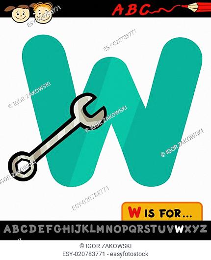 letter w with wrench cartoon illustration