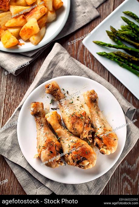 Roast chicken on a plate. High quality photo
