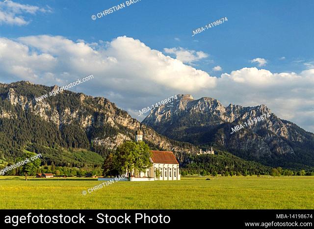 Church of St. Coloman in front of the Ammergau Alps, Schwangau, near Füssen, Allgäu, Bavaria, Germany
