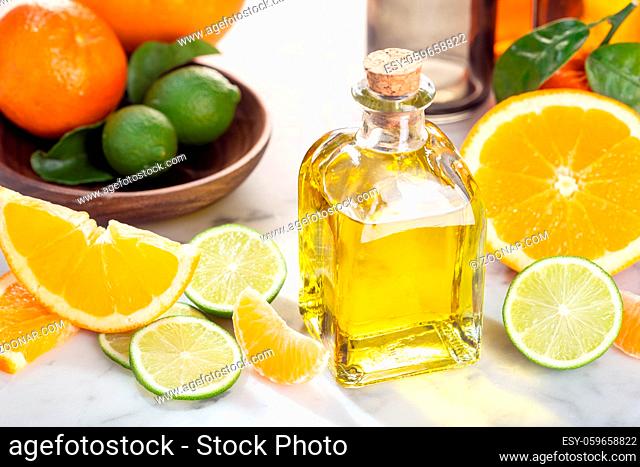 Citrus essential oil. Citrus oil fruit vitamin c serum oil beauty care, anti aging natural cosmetic. Skin care products
