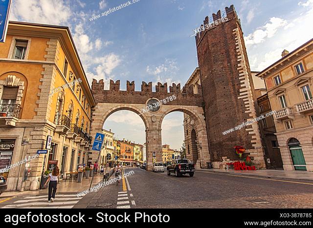 VERONA, ITALY: Portoni della Bra, an ancient and medieval door in Bra square in Verona, Italy