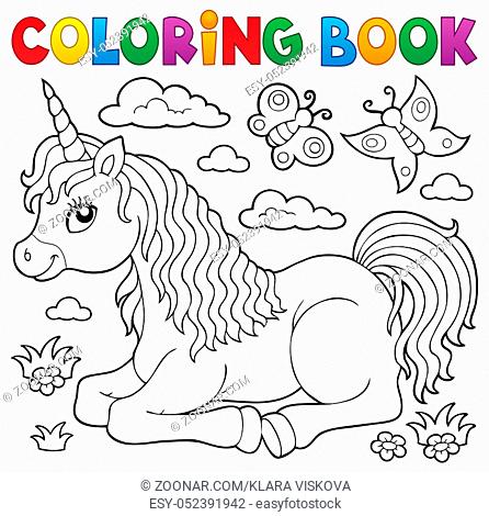 Coloring book lying unicorn theme 1 - picture illustration