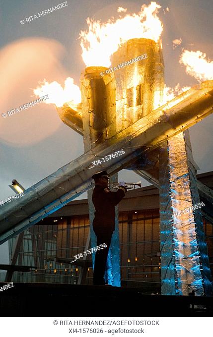 'Last Post' played right after the Lighting of the Vancouver Cauldron on Remembrance Day Ceremony and Service on November 11th of 2011 at Jack Poole Plaza-...