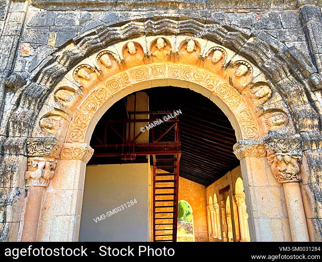 Facade of San Juan Bautista church. Orejana, Segovia province, Castilla Leon, Spain