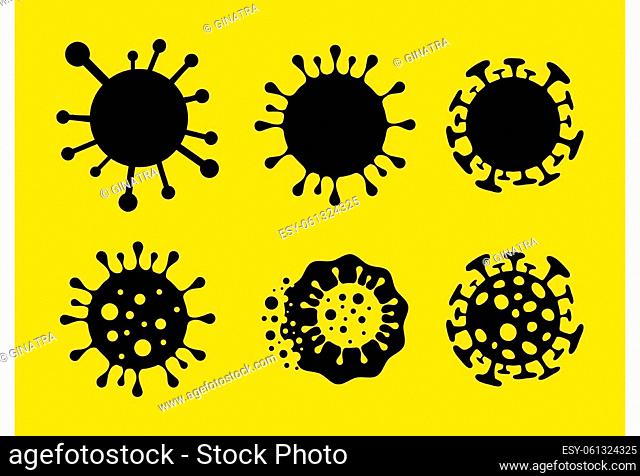 A vector illustration of Virus corona covid 19 symbol in black with yellow background