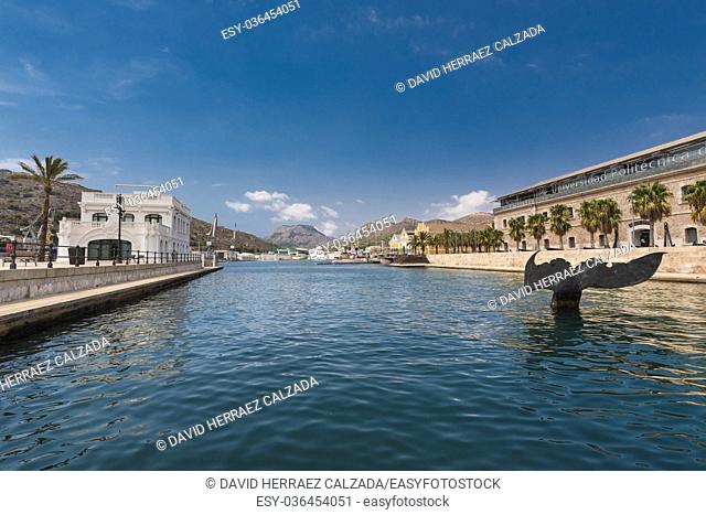 Port of Cartagena city, naval museum is in the background. Murcia province, Spain
