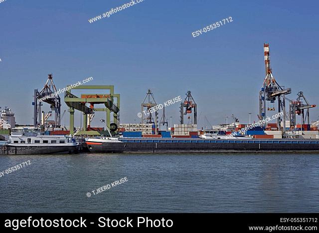 Cargo port of Rotterdam, the largest port in the Netherlands and Europa. Cranes and containers