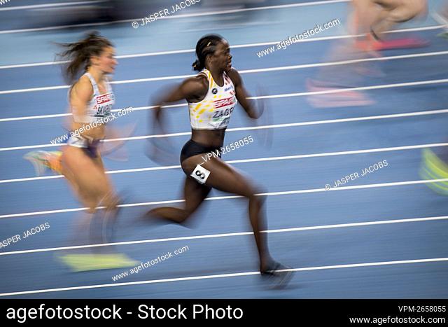 Belgian Anne Zagre pictured in action during the semi finals of the women 60m hurdles competition at the European Athletics Indoor Championships, in Torun