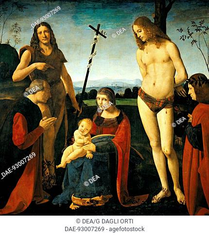 Casio Altarpiece: Madonna with Child, the Baptist, St Sebastian and two donors from the Casio family, by Giovanni Antonio Boltraffio (1467-1516), oil on canvas