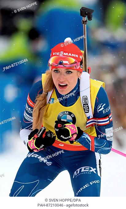 The biathlon athlete Gabriela Koukalova from the Czech Republic participates in the women's 7, 5 km sprint within the Biathlon Worldcup at the Chiemgau Arena in...